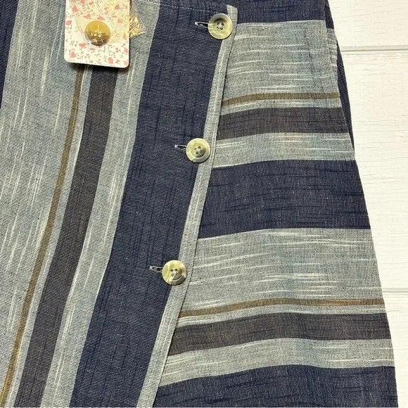 Free People NWT Blue Striped Asymmetrical Wrap Big Sur Midi Skirt Sz 2 - Picture 5 of 12